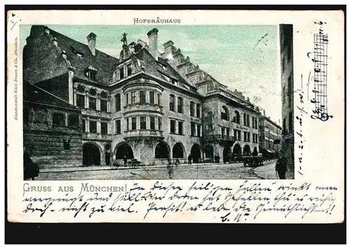 AK Gruss de Munich: Hofbräuhaus, 18.10.1898 d'après KIEL 19.10.98