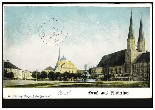 AK Gruss aus Altötting: Stiftspfarrkirche St. Philipp und Jakob, 24.5.1900