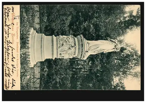 AK Gruss de Berlin Dans le Tiergarten Monument de la Reine Luise, CHARLOTENBURG 1902