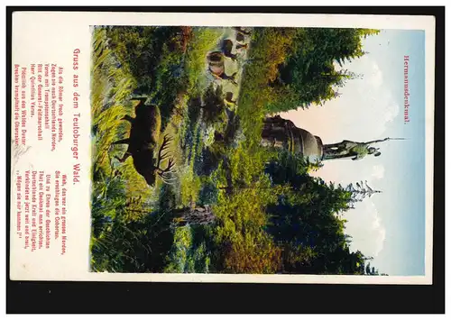 AK Gruse du monument de Teutoburg, forêt Hermanns et poème romain, inutilisé