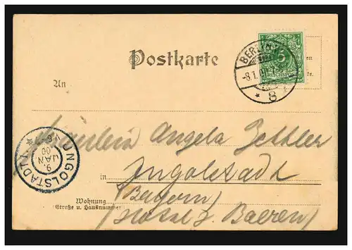 AK Gruss Berlin: Château et jardin d'intérêt, 8.1.1900 da INGOLSTADT 9.1.00