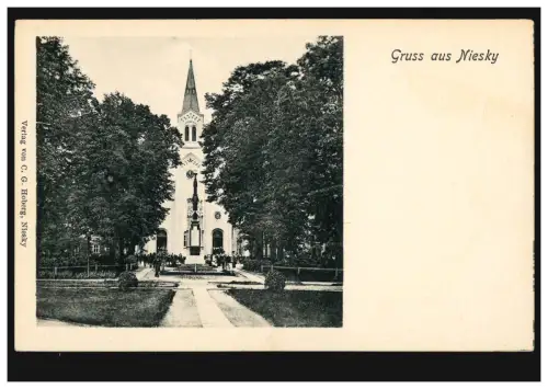 Foto-AK Gruss aus Niesky: Evangelischen Kirche der Herrnhuter Brüdergemeinde