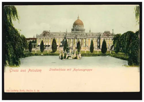 AK Gruss aus Potsdam: Stadtschloss mit Neptunsgruppe, ungebraucht