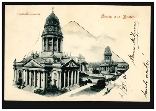 AK Gruss aus Berlin: Gendarmenmarkt, BERLIN 61e - 6.6.1902 nach AACHEN 7.6.