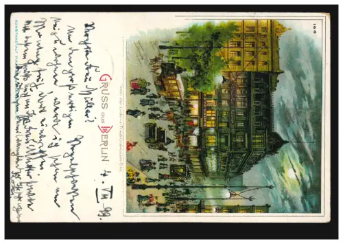 Litho-AK Gruss aus Berlin: Unter den Linden und Friedrichstrassen-Ecke, 5.8.1899