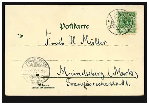 Litho-AK Gruss aus Berlin: Unter den Linden und Friedrichstrassen-Ecke, 5.8.1899