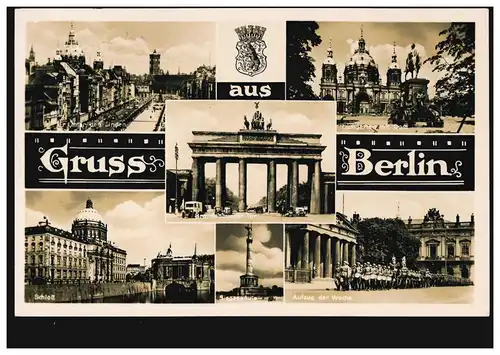 Foto-AK Gruss aus Berlin: 6 Bilder mit Brandenburger Tor, Schloss, ... 15.8.1941
