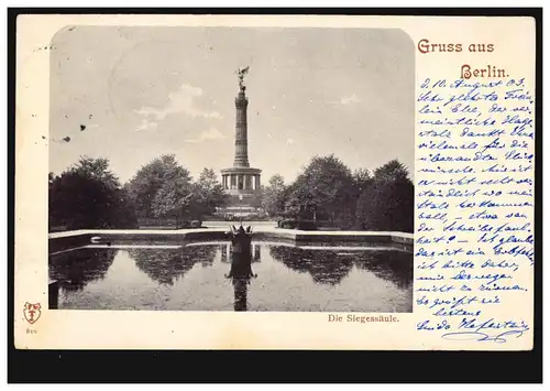 AK Gruss aus Berlin: Die Siegessäule, BERLIN W 40d - 11.8.1903 nach Russland