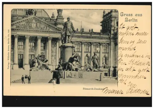 AK Gruss aus Berlin: Bismarck-Denkmal, BERLIN 52a 17.12.1901 nach Norwegen