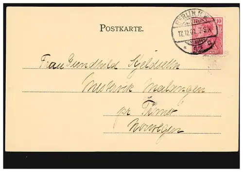 AK Gruss de Berlin: Bismarck-Denkmal, BERLIN 52a 17.12.1901 vers la Norvège