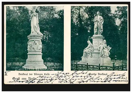 AK Gruse de Berlin: Monument de la Reine Luise et monuments Goethe, 11.2.1900