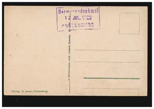 AK Gruss vom Hermannsdenkmal auf der Grotenburg, ungebraucht, gekauft 17.7.1922 