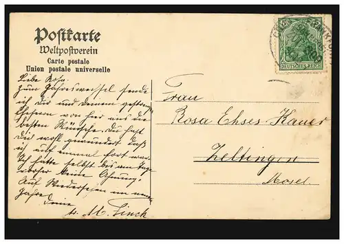 AK Gruss du Rhin: Monument national sur la Forêt-Niederwald, Bahnpost CÖLN-FRANKFURT