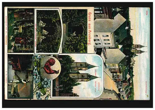 AK Gruss d'Arenberg appelé Hahn rouge avec 6 images, 21.4.1908