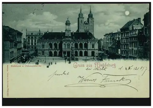 AK Gruss aus Magdeburg Rathaus und Johanniskirche, 10.12.1907 nach NORDEN 11.12.