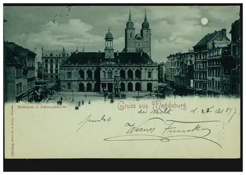 AK Gruss de Magdeburg Mairie Hôtel de ville et de l'église de Saint-Grison, 10.12.1907 vers NORDEN 11.12.