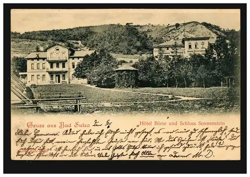 AK Gruss de Bad Sulza: Hôtel Bourse et Château Sonnenschein STADTSULZA 6.6.1902