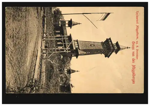 AK Gruss von der Müggelbergen: Restaurant Müngelturm, CÖPENICK 6.6.1907
