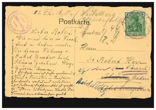 AK Gruss de la Ratskeller, FRANKFURT / MAIN 31.7.1913
