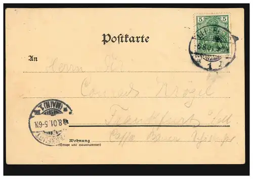 AK Gruss aus dem Ratskeller, ELBERFELD 6.8.1901 nach FRANKFURT / MAIN 6.8.01