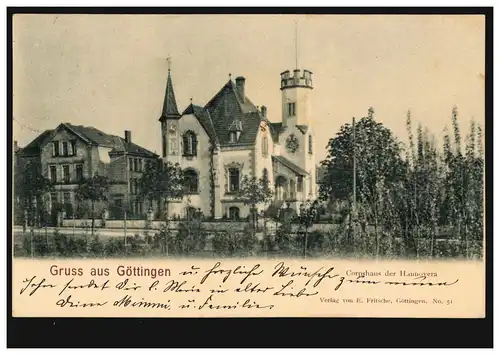 AK Gruss aus Göttingen: Corpshaus der Hannovera, 30.12.99 nach ESCHWEGE 31.12.99