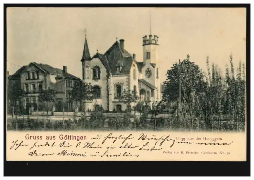 AK Gruss aus Göttingen: Corpshaus der Hannovera, 30.12.99 nach ESCHWEGE 31.12.99