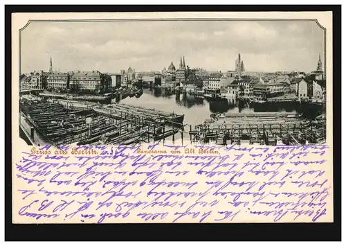 AK Gruss aus Berlin: Panorama von Alt-Berlin, 10.3.1904 nach BREDA 11.3.04