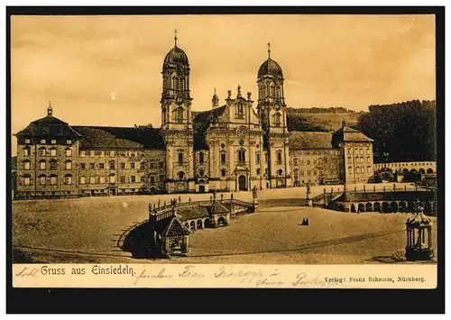 Schweiz AK Gruss aus Einsiedeln: Kloster, 10.7.1906 nach WERTHEIM 11.7.06