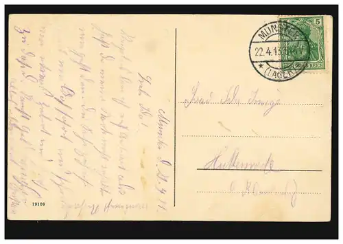 AK Gruss de Munsterlager, ARTSCHER (Lager) 22.4.1913