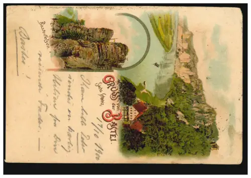 AK Gruss von der Bastei Sächsische Schweiz Basteifelsen, WEHLEN (ELBE) 17.10.00