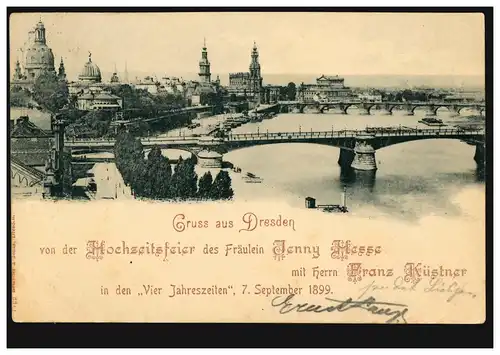 AK Gruss de Dresde: Panorama (imprimé d'invitation), DRESDEN-NOUSTADT 7.9.1899
