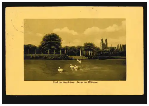 AK Gruss de Magdeburg: Parti au lac Mittagsee, 9.8.1914 à Charlottenburg