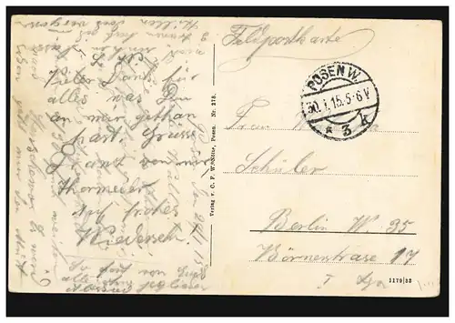 AK Posen: Château royal de résidence, poste de terrain POSEN W 3 k 30.1.1915