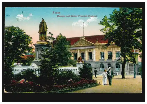 AK Posen: Museum und Kaiser-Friedrich-Denkmal, Feldpost POSEN W 3 o 71.1.1915