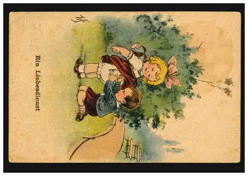 Künstler-AK Kinder: Ein Liebesdienst, STUTTGART 17.7.1923