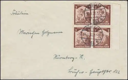 565 Vote de Sarre Rand-Quarerblock MeF sur FDC MÜNNEN 16.1.1935 à Nuremberg !