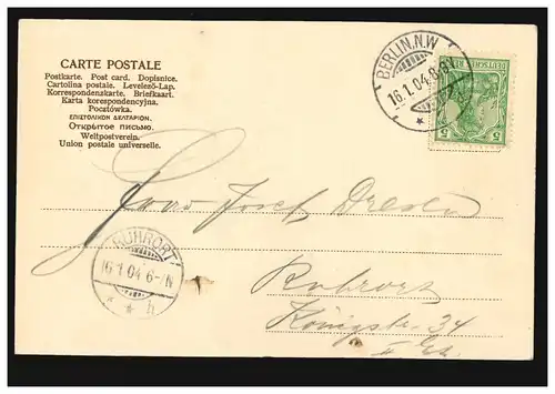 AK Berlin: Siegesallee, 16.1.1904, vers RUHRORT 16.1.04