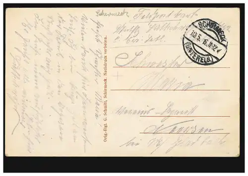 AK Donon-Tempel 1008 m über NN, Feldpost SCHIRMECK (UNTERELS.) 10.5.1916