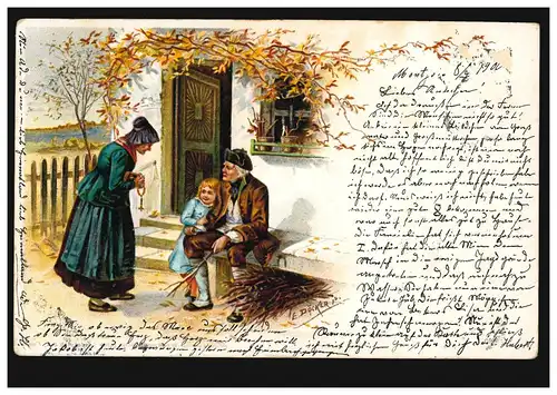 AK Artiste E. Döcker: La petite-fille de Grand-père, MONTJOIE 8.7.1900 vers UCCLE 9.7.