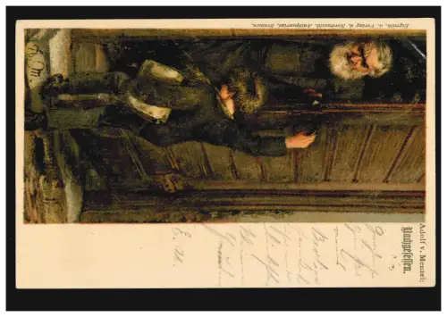 Künstler-AK Adolf von Menzel: Nachgesessen, gelaufen nach Halle/Saale 1899