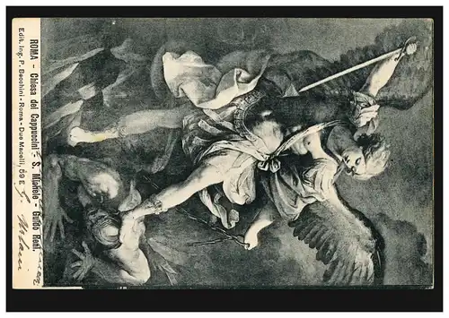 Künstler-AK Guido Reni: Erzengel Michael besiegt den Satan, NUMANA 1908