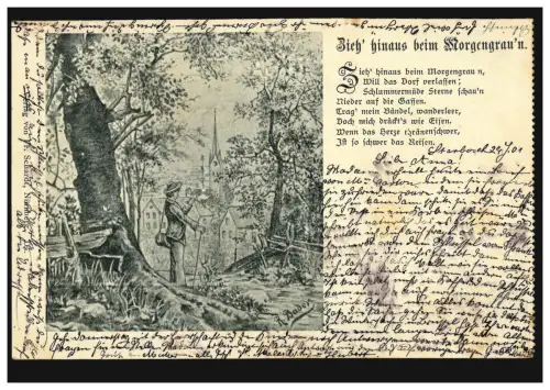 Künstler-AK Verlag Schardt, R.Bader: Der Wanderer ... beim Morgengrau´n, 1901