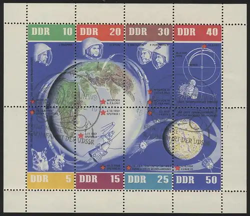 926-933 Weltraumflug-Kleinbogen: allseitig durchgezähnt, ESSt Berlin 28.12.1962