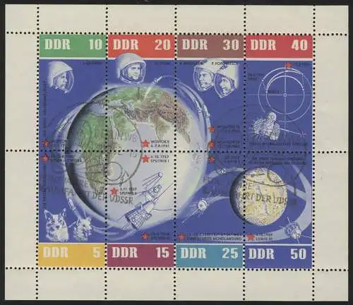 926-933 Weltraumflug-Kleinbogen allseitig durchgezähnt, ESSt Berlin 28.12.1962