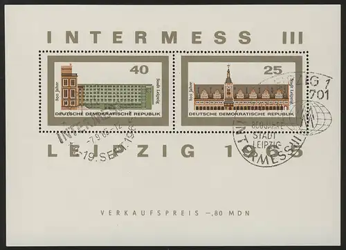 Bloc 24 INTERMESS III 40+25 Pf. avec deux timbres spéciaux différents Leipzig