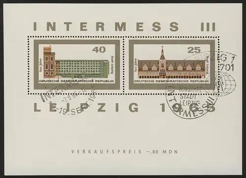 Block 24 INTERMESS III 40+25 Pf. mit zwei verschiedenen Sonderstempel Leipzig 