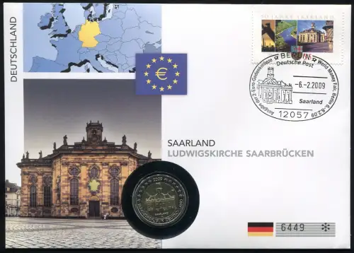 Bundes Numisschild Sarrebruck Ludwigskirche Sarrebrücken - 2 Euro 2009 Garde A