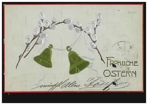 Carte de Pâques Cutto de prairie en argent, cloches, DÜSSELDORF 14.4.1906