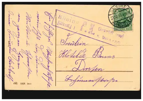 Censure Rheine P.K. Carte de Noël de la marque Enfants en hiver, RHEINE 21.12.1915