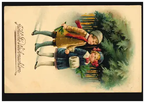 Zensur Rheine P.K. Prägekarte Weihnachten Kinder im Winter, RHEINE 21.12.1915